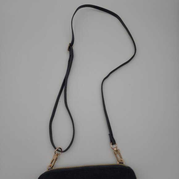Spartina 449 Black Suede & Leather Crossbody Bag With Gold Hardware & Floral Lin - Picture 10 of 16